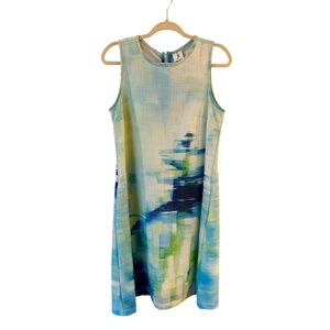 Julia Jordan Sleeveless Abstract Mesh Shift Dress. Blue Multi, Size 8